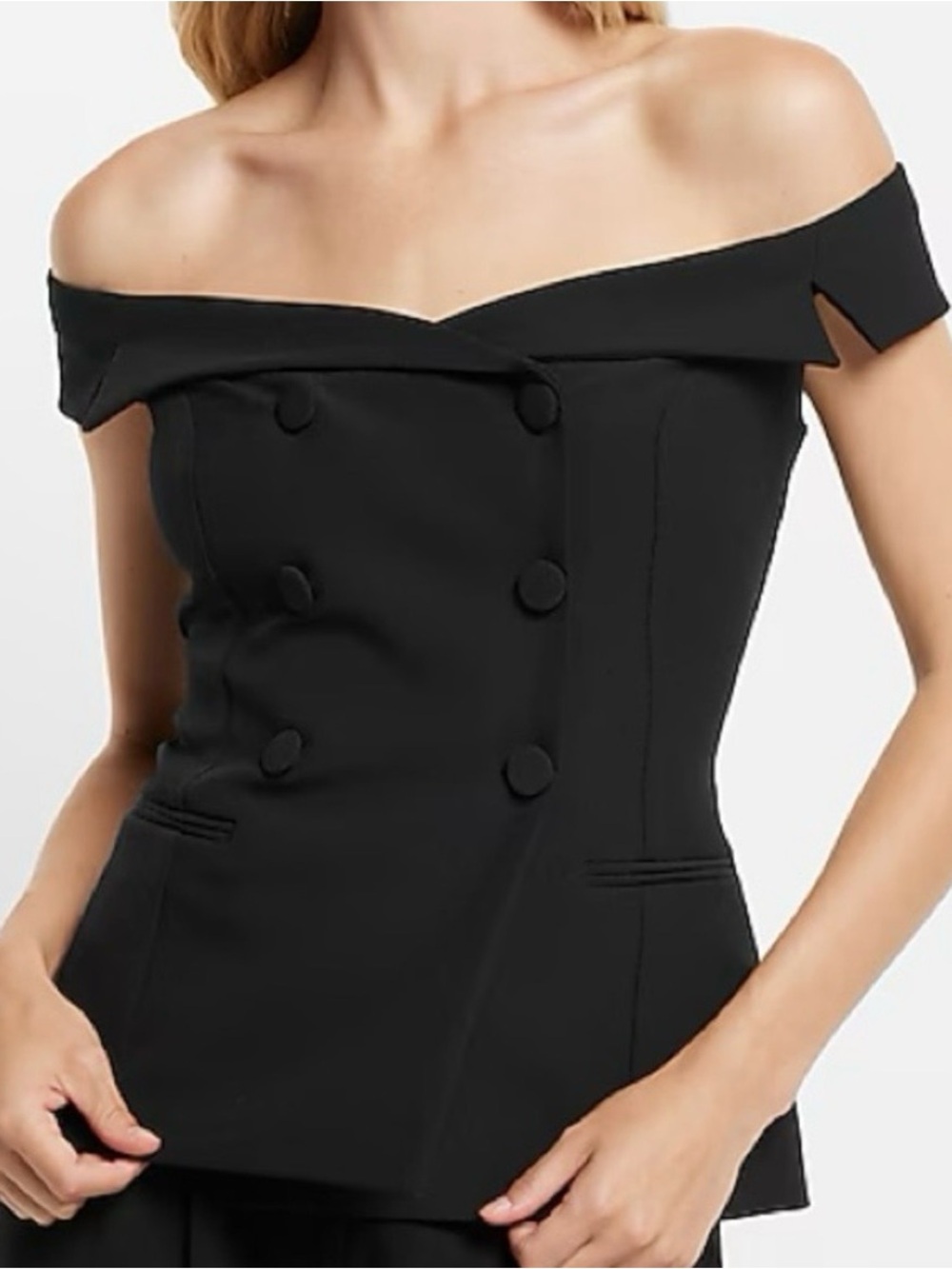 Express Black One-Shoulder Double-Breasted Dress